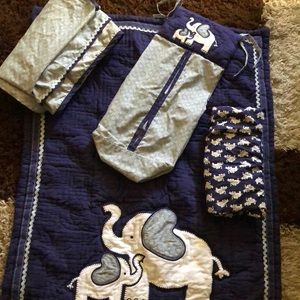Navy and White Elephants Baby Crib Bedding